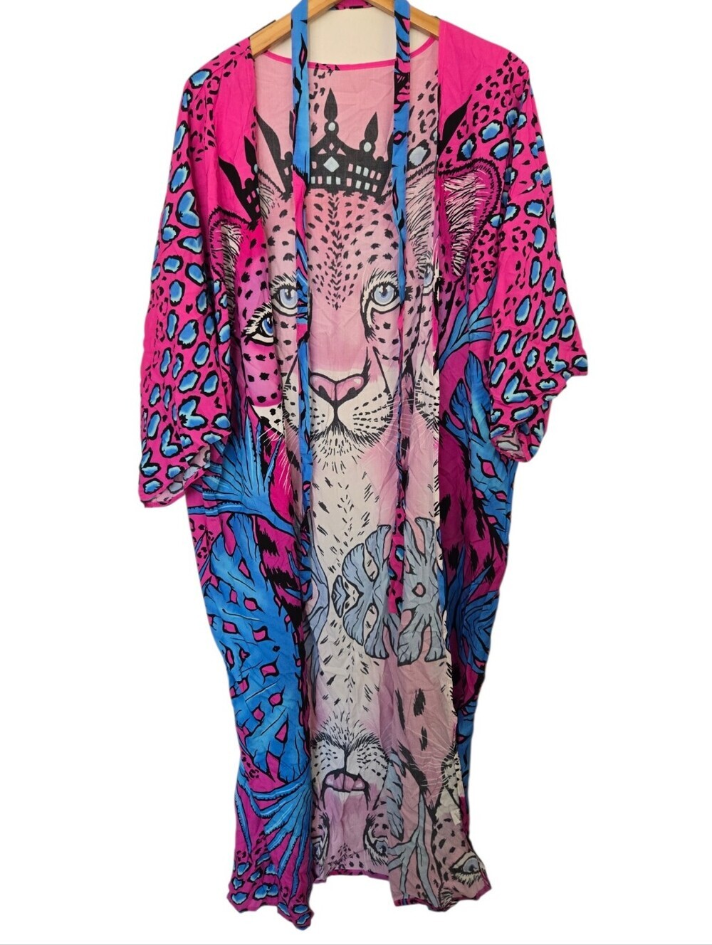 🌴🐆 Vibrant Pink Leopard Queen Tropical Kimono Cover Up | One Size - Picture 2 of 5